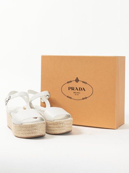 Prada Bianco Vitello Montana Leather Espadrille Wedge Sandals - Picture 10 of 10